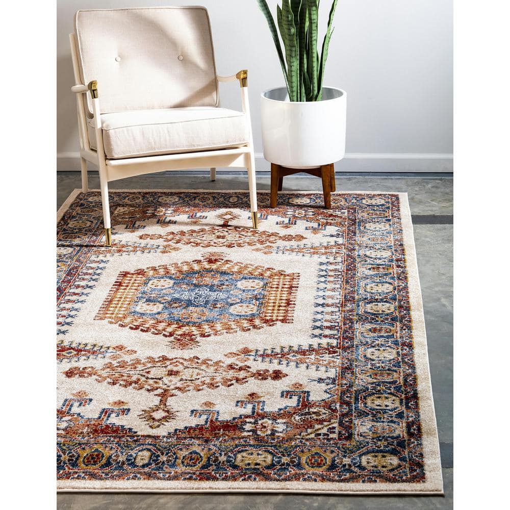 Handmade Ivory Abstract 8' x 10' Easy Care Synthetic Rug