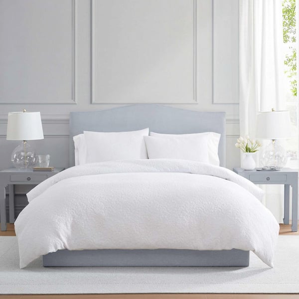 Garden Trellis 3-Piece Sparkling White Cotton Blend Jacquard Full/Queen Duvet Cover Set