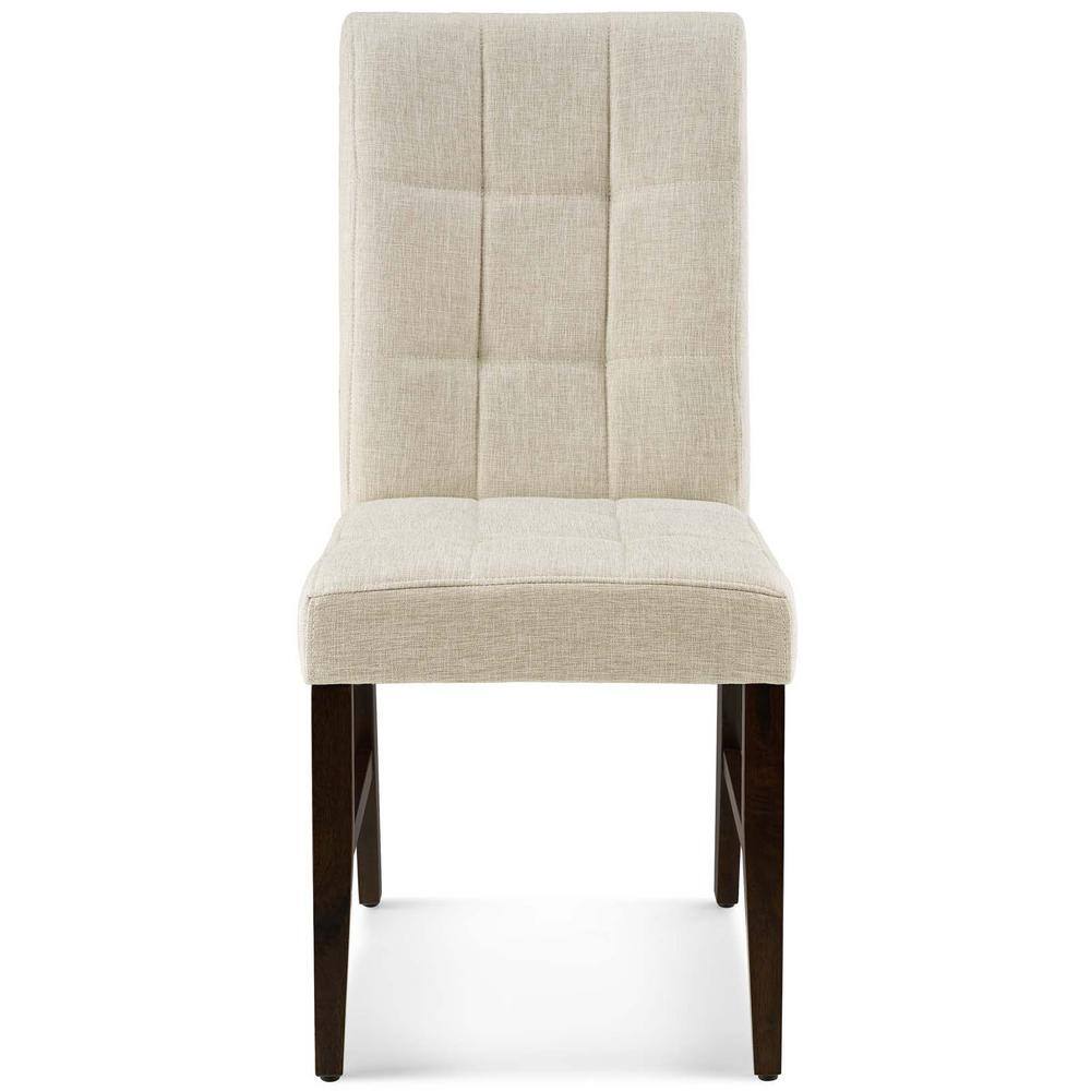 Beige Biscuit Tufted Upholstered Parsons Side Chair with Wood Legs