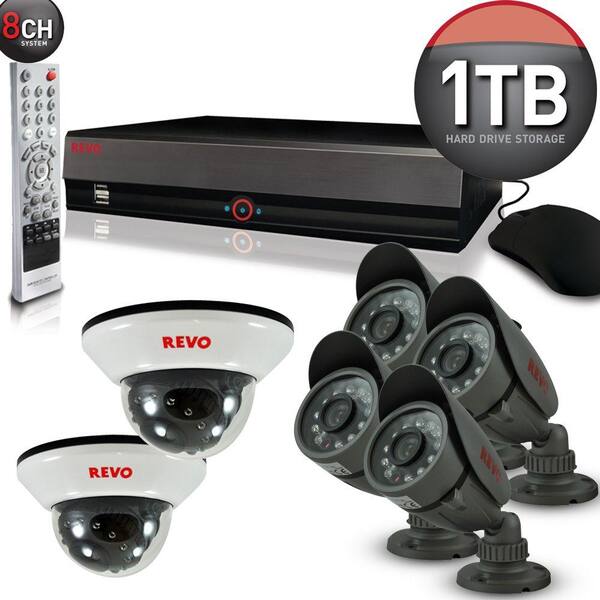 Revo 8-Channel 1TB DVR4 Surveillance System with (6) 600 TVL 33 ft. Nightvision Cameras-DISCONTINUED