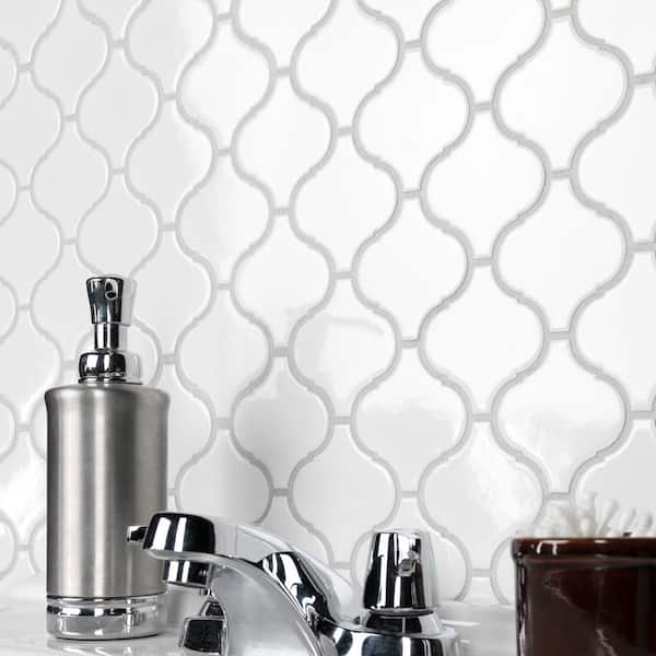 Metro Lantern Glossy White 9-1/2 in. x 10-3/4 in. Porcelain Mosaic Tile (7.3 sq. ft./Case)