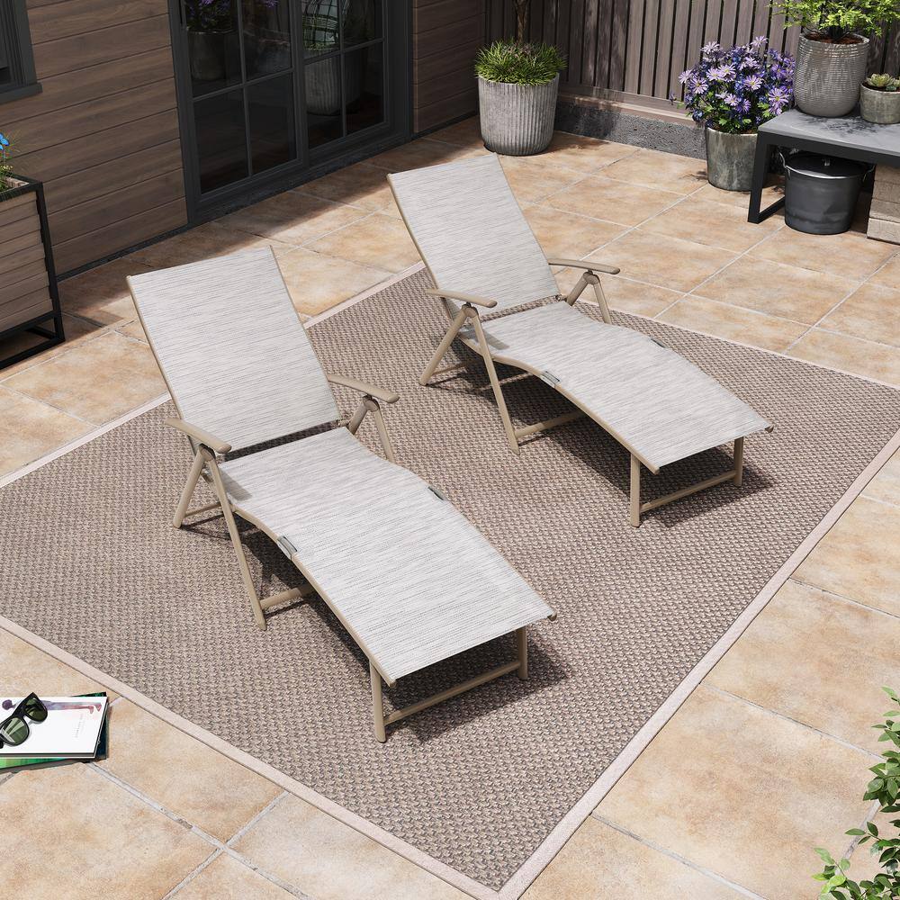 Champagne 2-Piece Aluminum Metal Folding Outdoor Chaise Lounge with Adjustable Back in White, Grey and Blue Mixed Color price history on PriceWatchPro