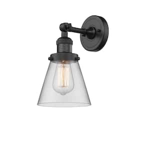 Franklin Restoration Small Cone 6.25 in. 1-Light Matte Black Wall Sconce with Clear Glass Shade