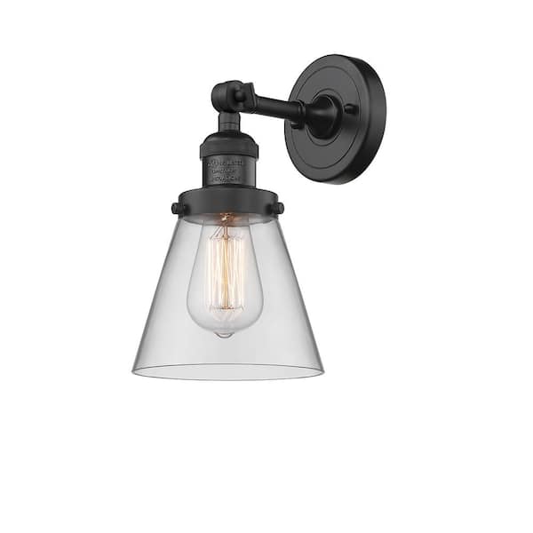 Innovations Franklin Restoration Small Cone 6.25 in. 1-Light Matte Black Wall Sconce with Clear Glass Shade