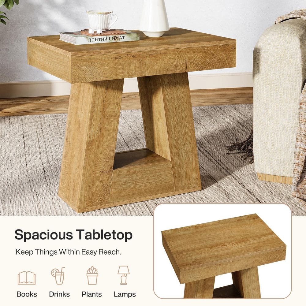 Kerlin 23.62 in. Brown Rectangular Wood 2-Tier Narrow End Table Side Table Nightstand with Trapezoid Base - thumbnail 2