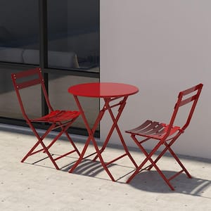 Red 3-Piece Metal Round Table Outdoor Bistro Set