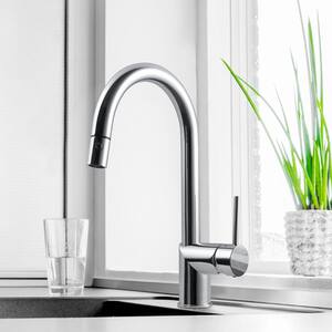 Sentinel Single-Handle Pull Down Sprayer Kitchen Faucet with Hot Water Safety Switch in Polished Chrome