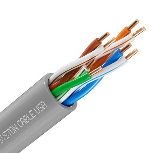 100 ft. Gray CMR Cat 5e 350 MHz 24 AWG Solid Bare Copper Outdoor/Indoor Ethernet Network Wire Data Cable - Bulk No Ends