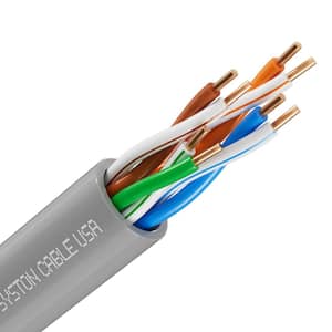 250 ft. Gray CMR/CL3R Cat5e 350 MHz 24 AWG Solid Bare Copper Outdoor/Indoor Ethernet Network Data Wire - Bulk No Ends