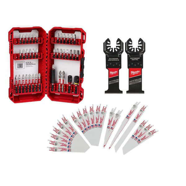 SHOCKWAVE Driver Bit Set (40-Piece) w/SAWZALL Blade Set (19-Pc) & Nitrus Carbide Oscillating Blade
