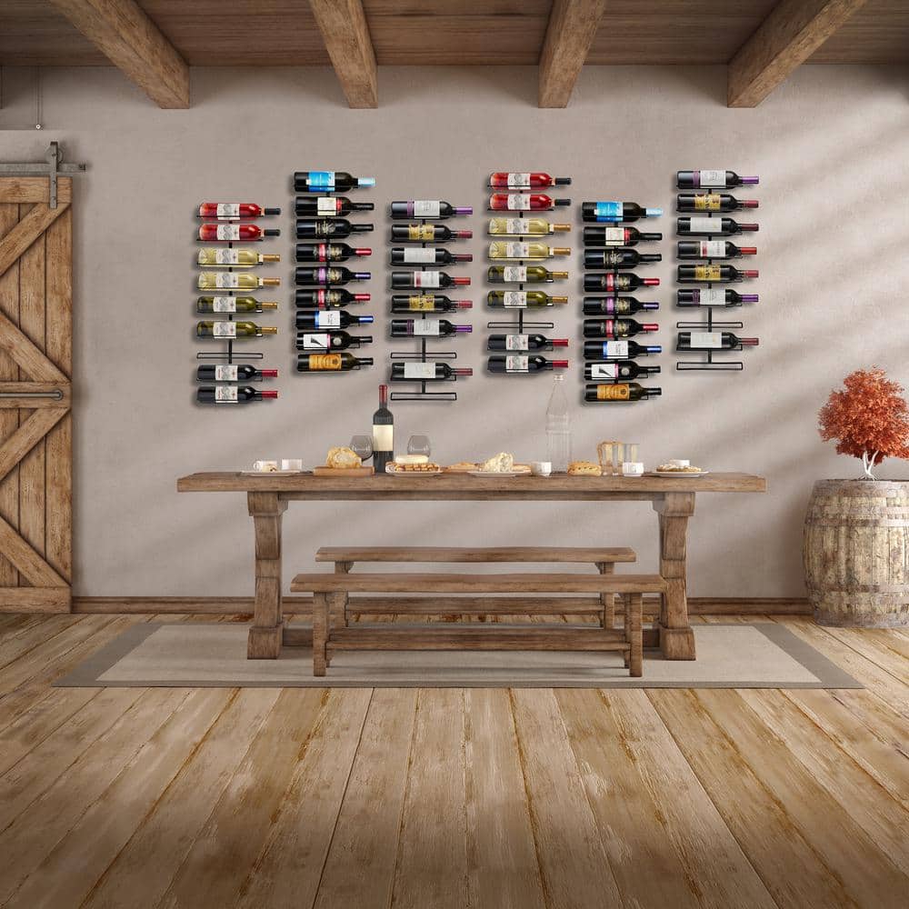Black Steel Wall Mounted Wine Rack Set with Glass Holders