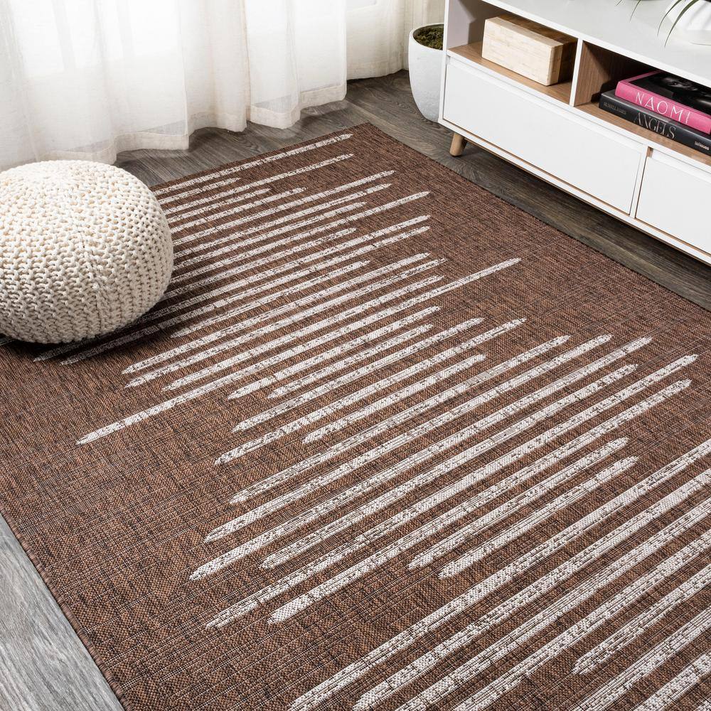Brown and Beige 8' x 10' Synthetic Stripe Area Rug