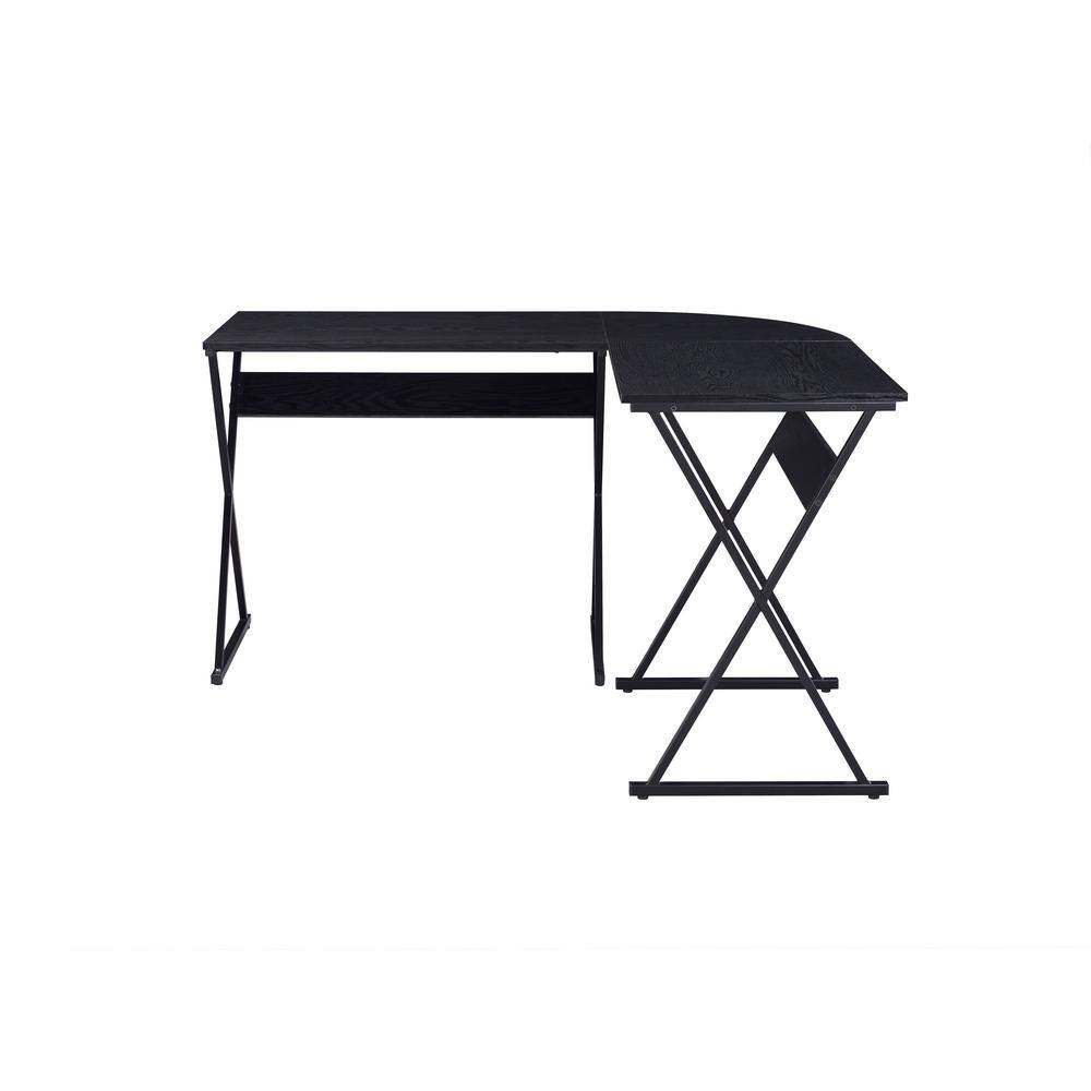 Zafiri Executive Black Wood Desk with Drawer and X-Shaped Base