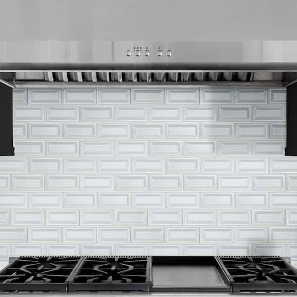 White Inverted Beveled 3 in. x 6 in. Glossy Ceramic Subway Wall Tile (1 sq. ft. / case)
