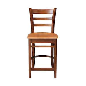 Emily Cinnamon and Espresso 24 in. H Counter Height Bar Stool with Solid Wood High Back