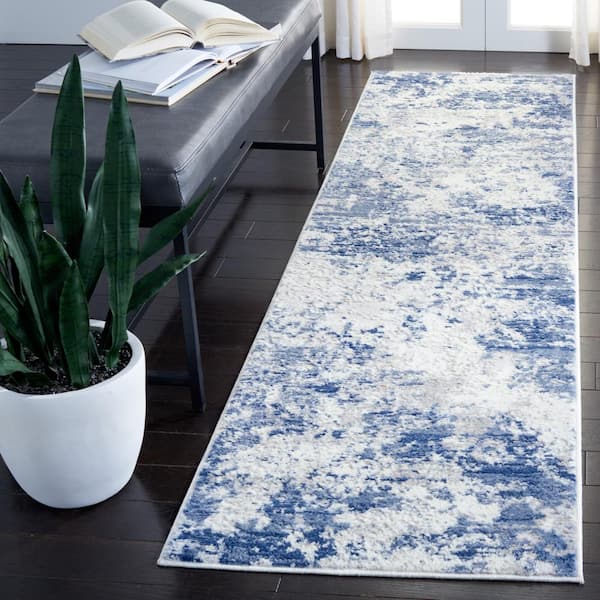 Amelia Navy/Gray 2 ft. x 14 ft. Distressed Abstract Runner Rug