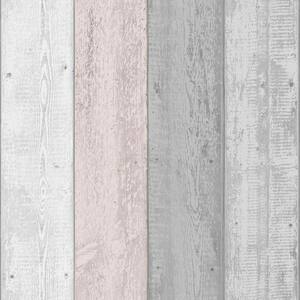 Painted Wood Pink and Grey Wallpaper