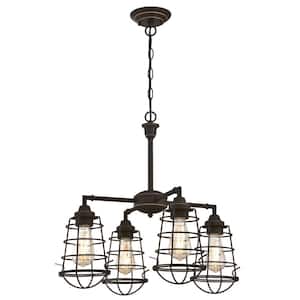 Nolan 4-Light Oil Rubbed Bronze with Highlights Chandelier/Semi-Flush Mount with Cage Shades