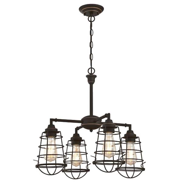Westinghouse Nolan 4-Light Oil Rubbed Bronze with Highlights Chandelier/Semi-Flush Mount with Cage Shades