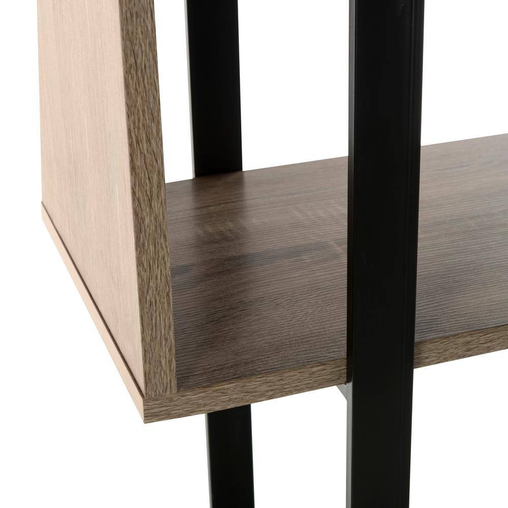 Adhara Transitional Oak and Black Iron Etagere, 32" W