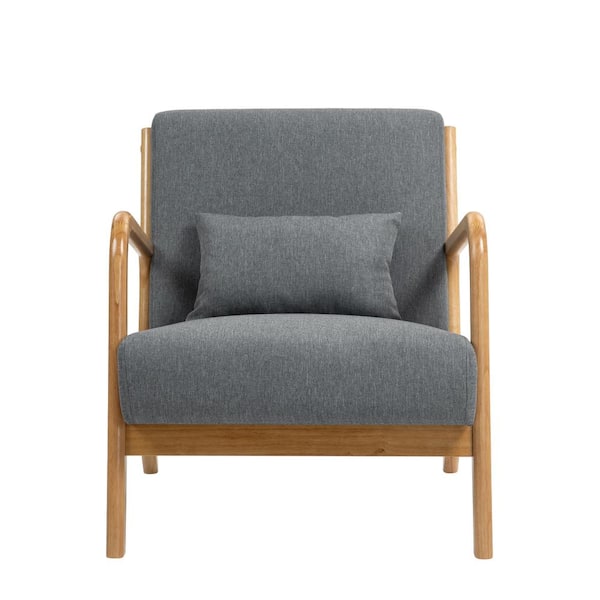 Uixe Modern Gray Linen Wood Frame Upholstered Accent Arm Uixe Modern Gray Linen Wood Frame Upholstered Accent Arm