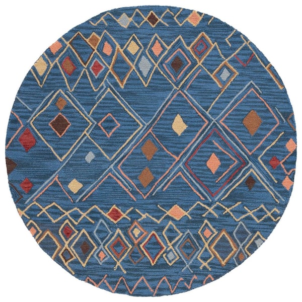 Suzani 6 ft. x 6 ft. Blue/Multi Tribal Round Rug