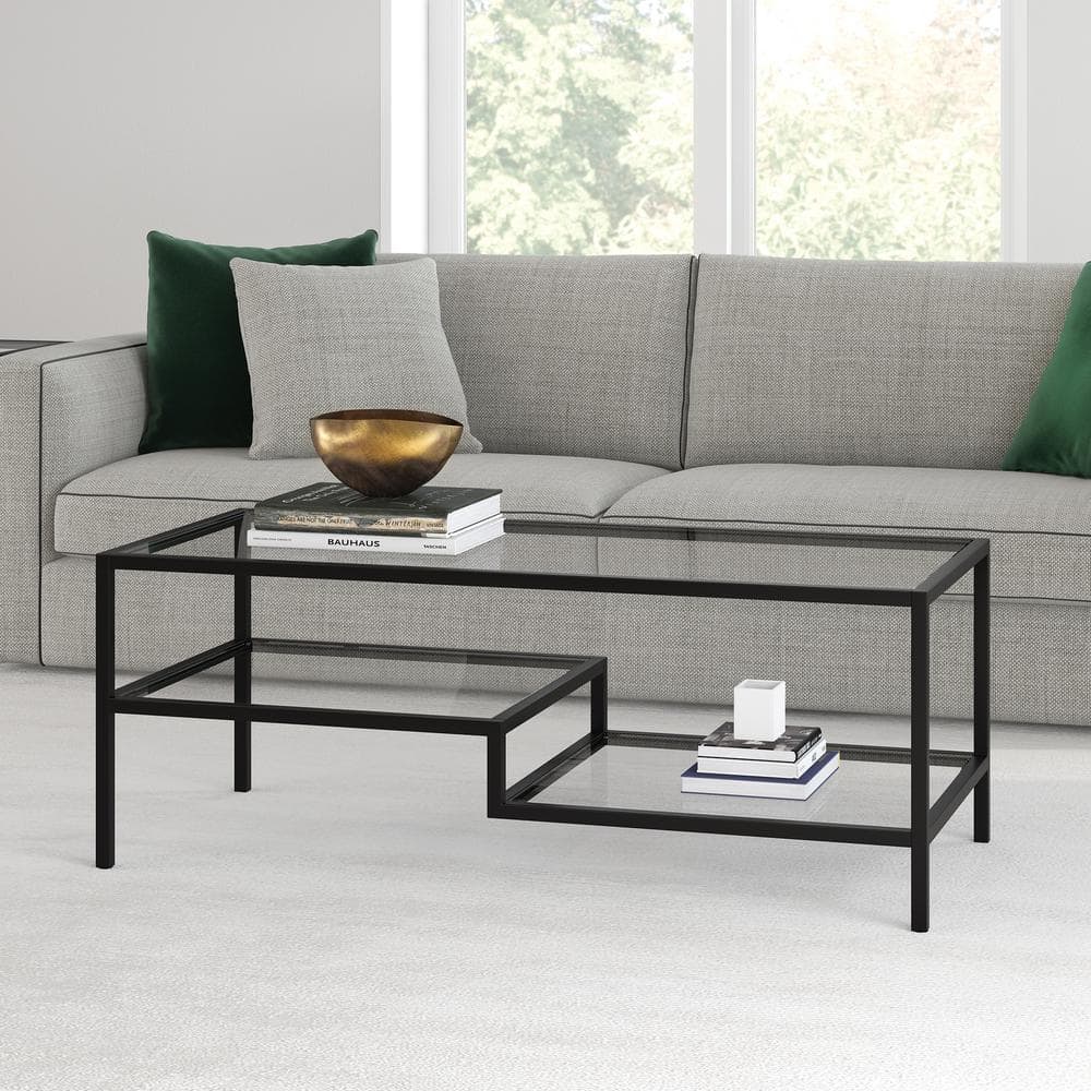Blackened Bronze and Glass Two-Tier Coffee Table