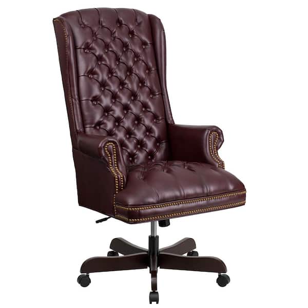 Flash Furniture Hercules Faux Leather Tufted Ergonomic Executive Chair in Burgundy with Arms