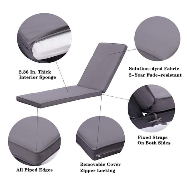 22.05 in. x 31.5 in. Outdoor Lounge Chair Recliner Cushion Replacement  Garden Furniture Seat in Gray Cushion