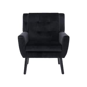 Black Soft Velvet Ergonomics Accent Chair with Armrest, Upholstered Armchair Reading Side Chair for Living Room Bedroom