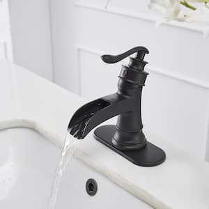 Single Hole Single-Handle Bathroom with Pop-Up Drain Deckplate Included Faucet in Matte Black