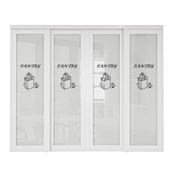 ARK DESIGN 96 in. x 80 in. 1-Lite Tempered Frosted Glass White Finished Solid Core Sliding Door with Pantry Sticker and Hardware