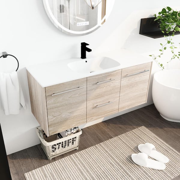 Staykiwi 48 in. W x 18 in. D x 20.5 in. H Floating Bath Vanity in White Oak with White Acrylic Top