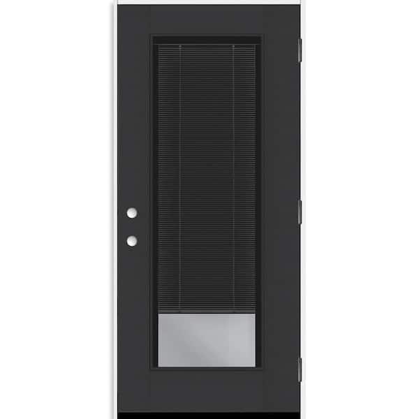 Legacy 30 in. x 80 in. Full Lite Clear Glass Noir Miniblind LHOS Black Finish Fiberglass Prehung Door w/4-9/16 in. Jamb