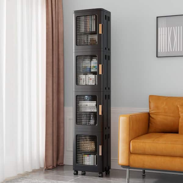 4-Tier 65.4 in. Accent Storage Cabinet with Wheels, Adjustable Shelves, Anti-Tip Waterproof Organizer for Bathroom Black