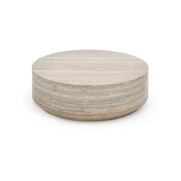 Benjara Lia 39 in. Natural Gray Round Wood Coffee Table with Modern, Transitional Style