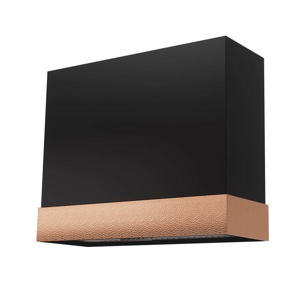36 in. Stainless Steel Ducted Wall Mount Range Hood with Powerful 600 CFM Vent Motor, 3-Speed, in Black with Copper