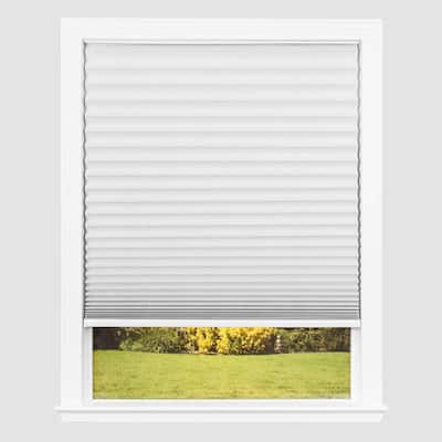 No Tools Easy Lift Trim-at-Home Cordless Pleated Light Blocking Fabric Shade White, 48 in. W x 64 in. L
