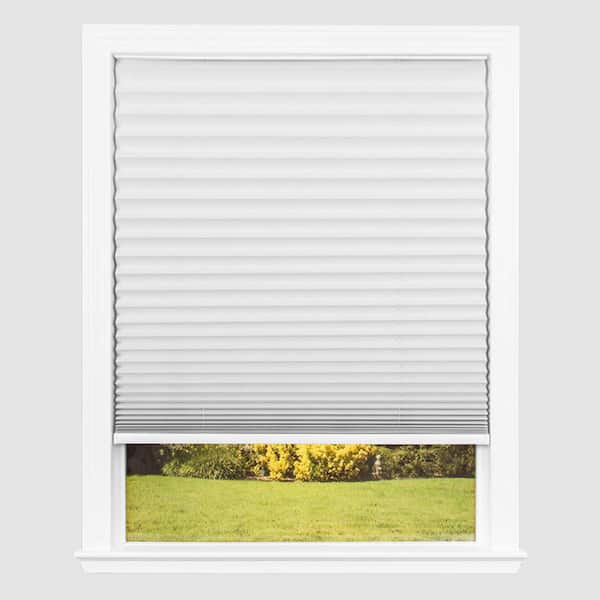 Redi Shade Easy Lift Cut-to-Size White Cordless Room Darkening Fabric Pleated Shades 48 in. W x 64 in. L