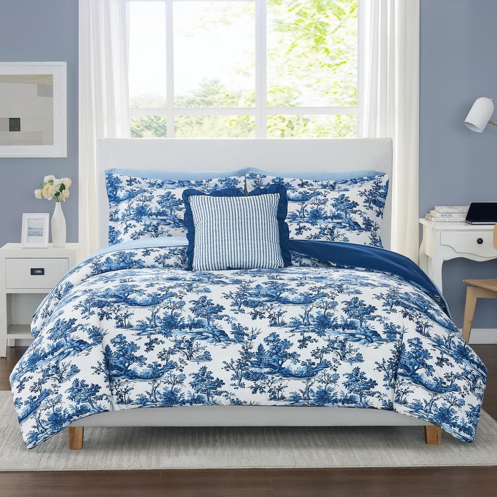 King Blue Microfiber Reversible Bed in a Bag Set