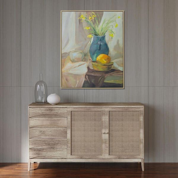 Still Life Vase Hand Painted Floater Frame Wall Art Print 24 in. x