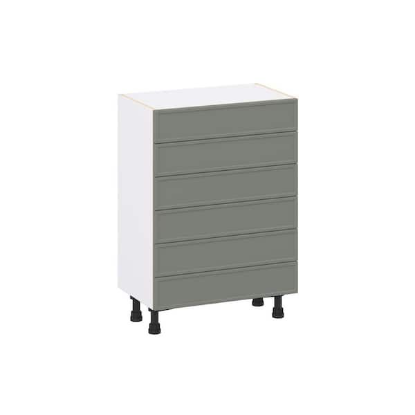 Fairview 24 in. W x 14 in. D x 34.5 in. H Assembled Slim Shaker Drawer Base Kitchen Cabinet in Moss Green with 6-Drawers