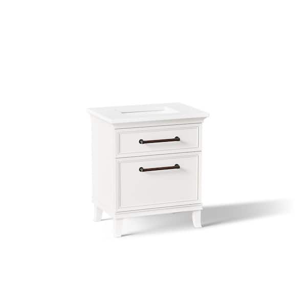 Artifacts 30 in. Freestanding Linen White Bath Vanity with Miami White Quartz Top and Black Hardware