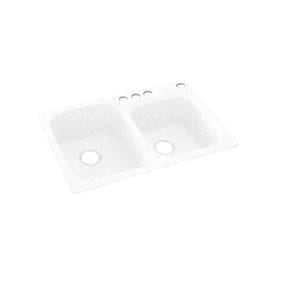 Dual-Mount Solid Surface 33 in. x 22 in. 4-Hole 55/45 Double Bowl Kitchen Sink in Arctic Granite