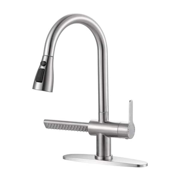 15.7 in. Pull Down Sprayer Kitchen Faucet with 360 Degree Spout Swivel and Waterfall Spout in Brushed Nickel