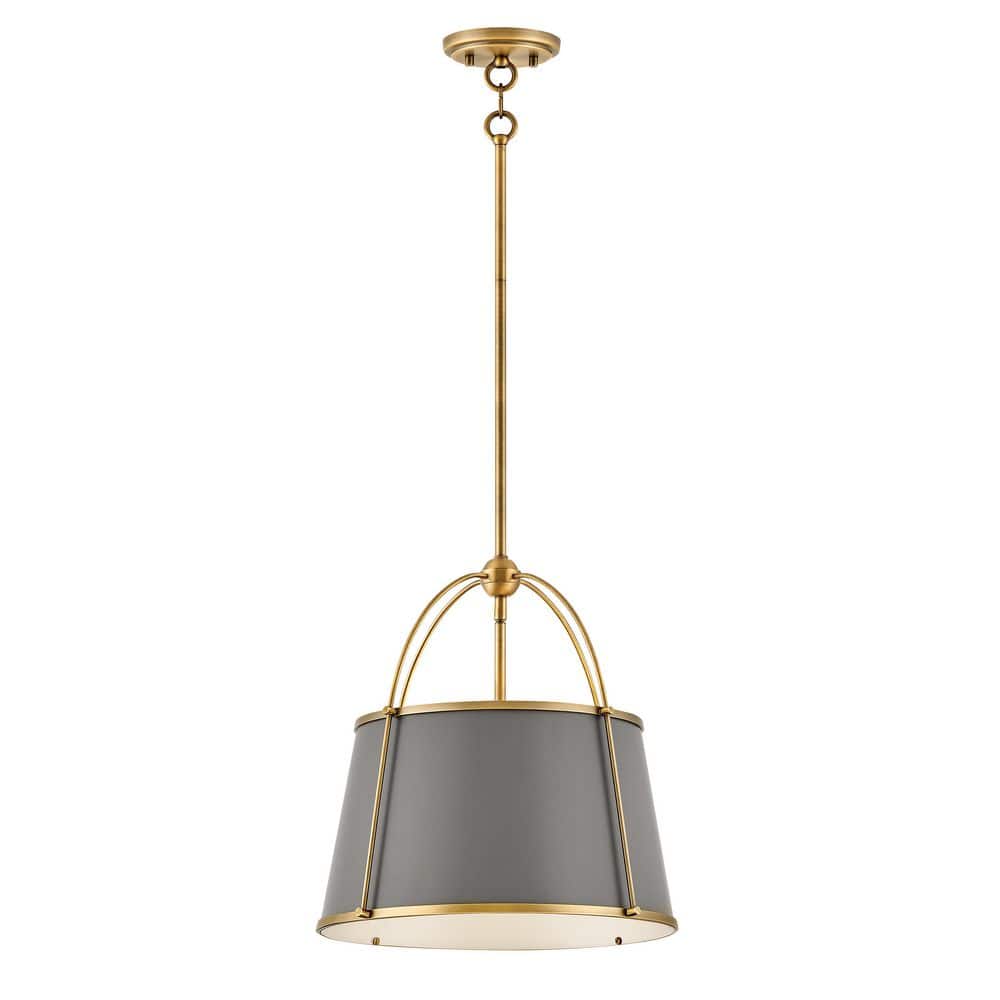 Matte Grey and Lacquered Dark Brass Drum Pendant Light