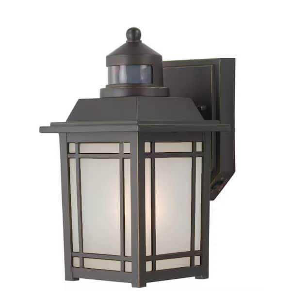 Port Oxford 10.6 in. 1-Light Oil Rubbed Chestnut Motion Sensing Hardwired Outdoor Wall Light Lantern Sconce