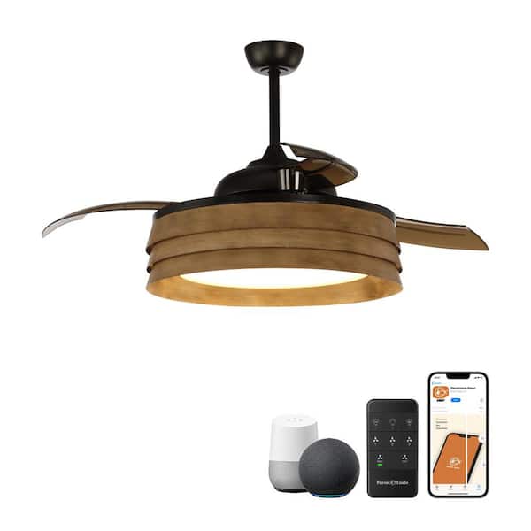 Parrot Uncle 52 in. Indoor Black Smart Caged Ceiling Fan with LED Light and Remote, Works with Google Home & Alexa & Ecobee