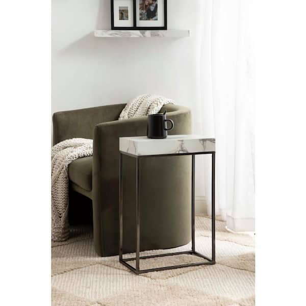 Karlsen 16 in. White Rectangle Faux Marble End Table
