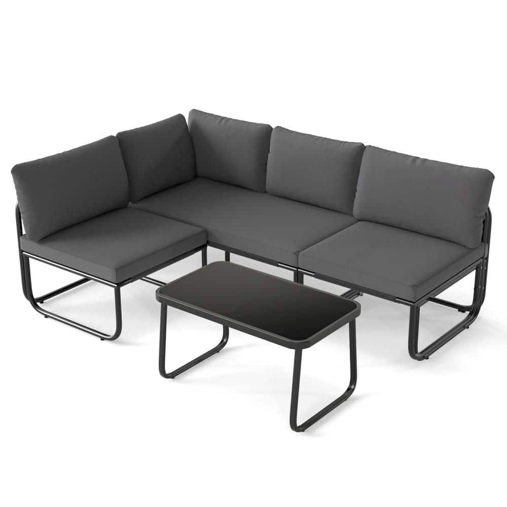 Set of 4 Patio Furniture Set w/Cushions & Tempered Glass Coffee Table for Garden Black price history on PriceWatchPro